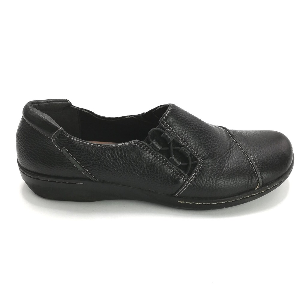 Clarks Shoes Womens Loafer Cora Harbor Black Leather Slip On Soft Cushion 9